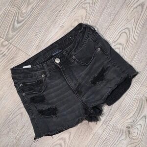 American Eagle Next Level Stretch Black Distressed Raw Hem Denim Shorts -Size 6